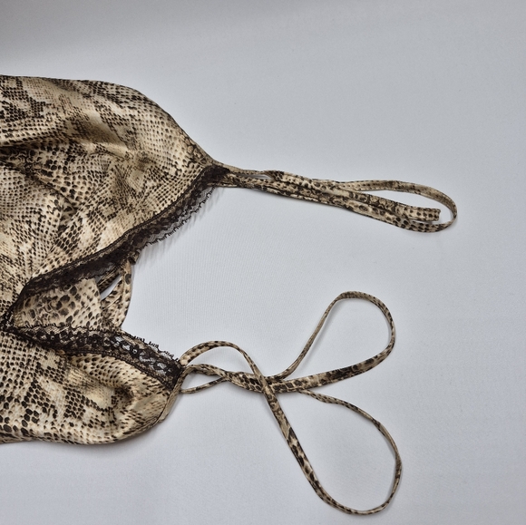 Vintage Snake Print Slip Night Dress Brown Lace Edge Tie Back Women's Size Large - Picture 6 of 14